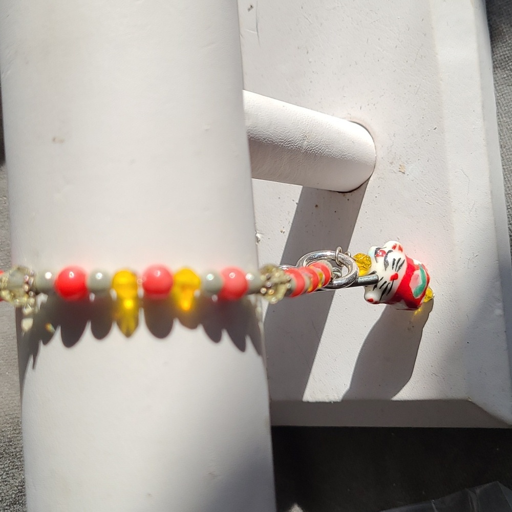 🌼2/$12 Handmade yellow and red good luck cat bracelet